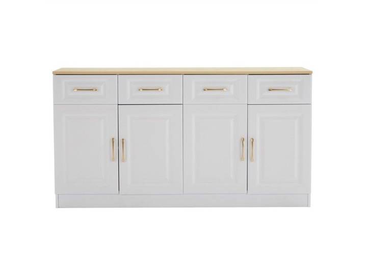 Buffet 140cm blanc style campagnard moderne - 4 tiroirs & 4 portes grange - Rangement cuisine/salon/salle à manger