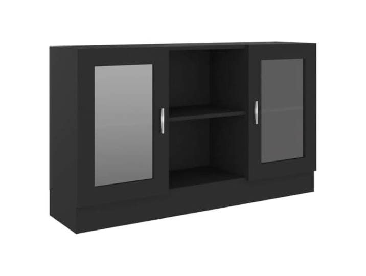 Kaorsrow Vitrinenschrank Schwarz 120x30,5x70 cm Holzwerkstoff Glas Stilvolles Sideboard fürs Wohnzimmer mit 2 Glas-Türen und 2 Fächern für Dekoration, Bücher und Multimediageräte.