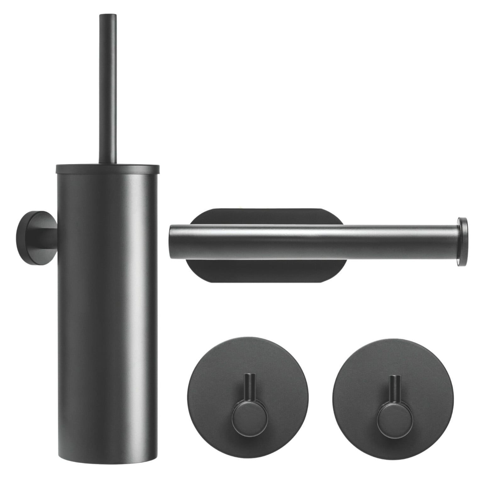 XIVADA Toiletset met wc-rolhouder, handdoekhaak en toiletborstel - Zwart