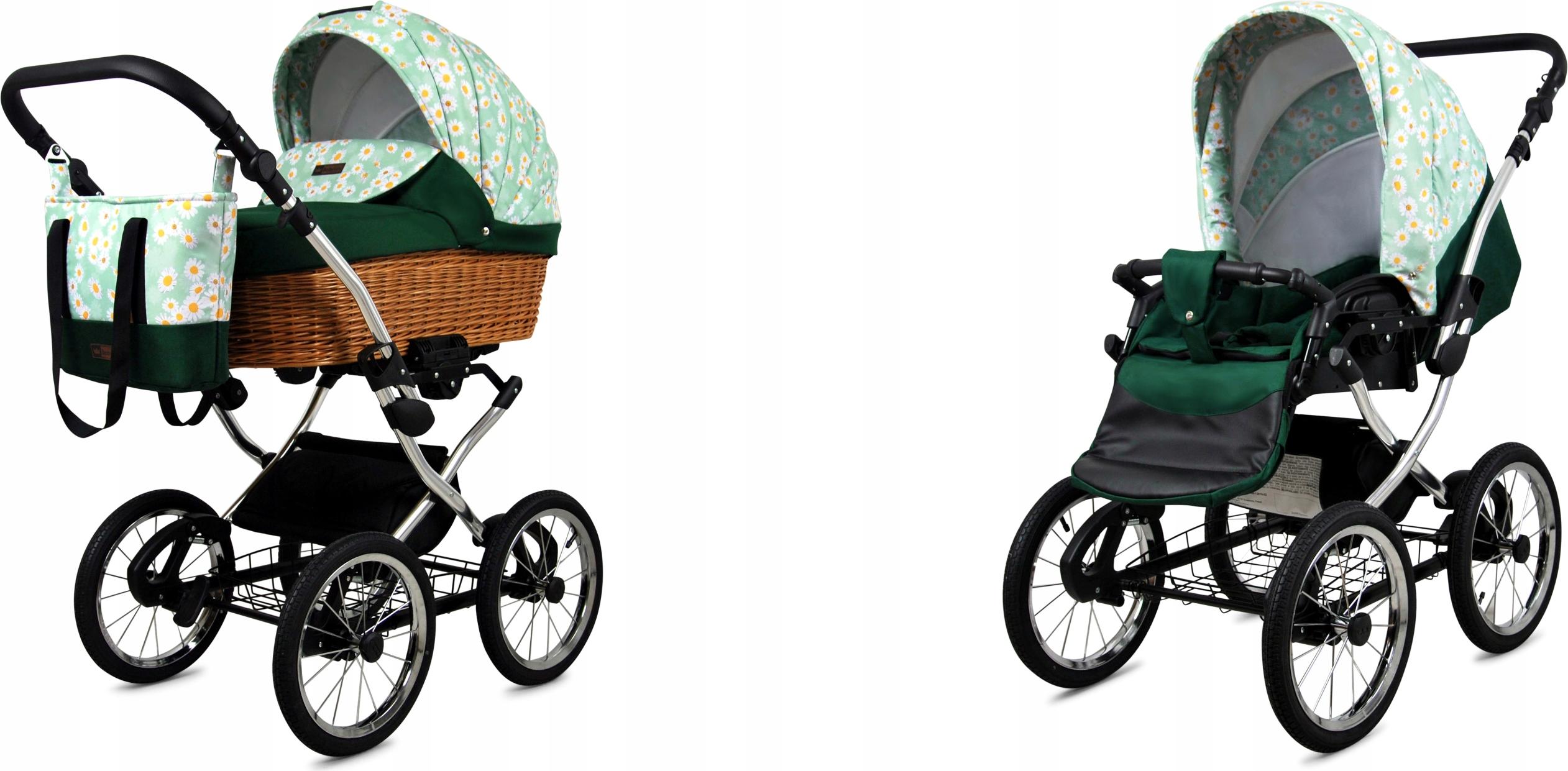 Babylux Classic Exclusive | 2in1 Kinderwagen Set | Green Daisy | Kombikinderwagen | Kinderwagen