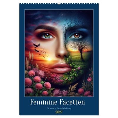 Feminine Facetten - Portraits in Doppelbelichtung (Wandkalender 2027 DIN A2 hoch), CALVENDO Monatskalender
