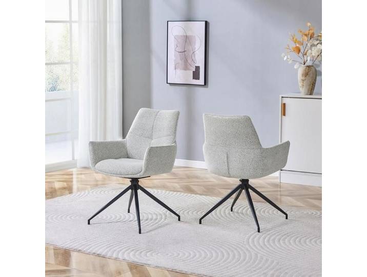 Chaise salle à manger - KOMHTOM - Pivotante 360° - Lot de 2 - Tissu rembourré - Accoudoirs