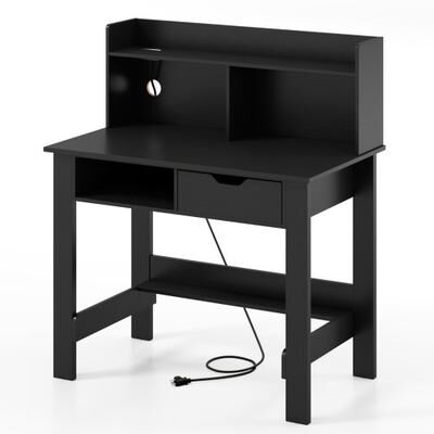 Costway Computer Desk with Power Outlets USB Ports and Type-C-Black