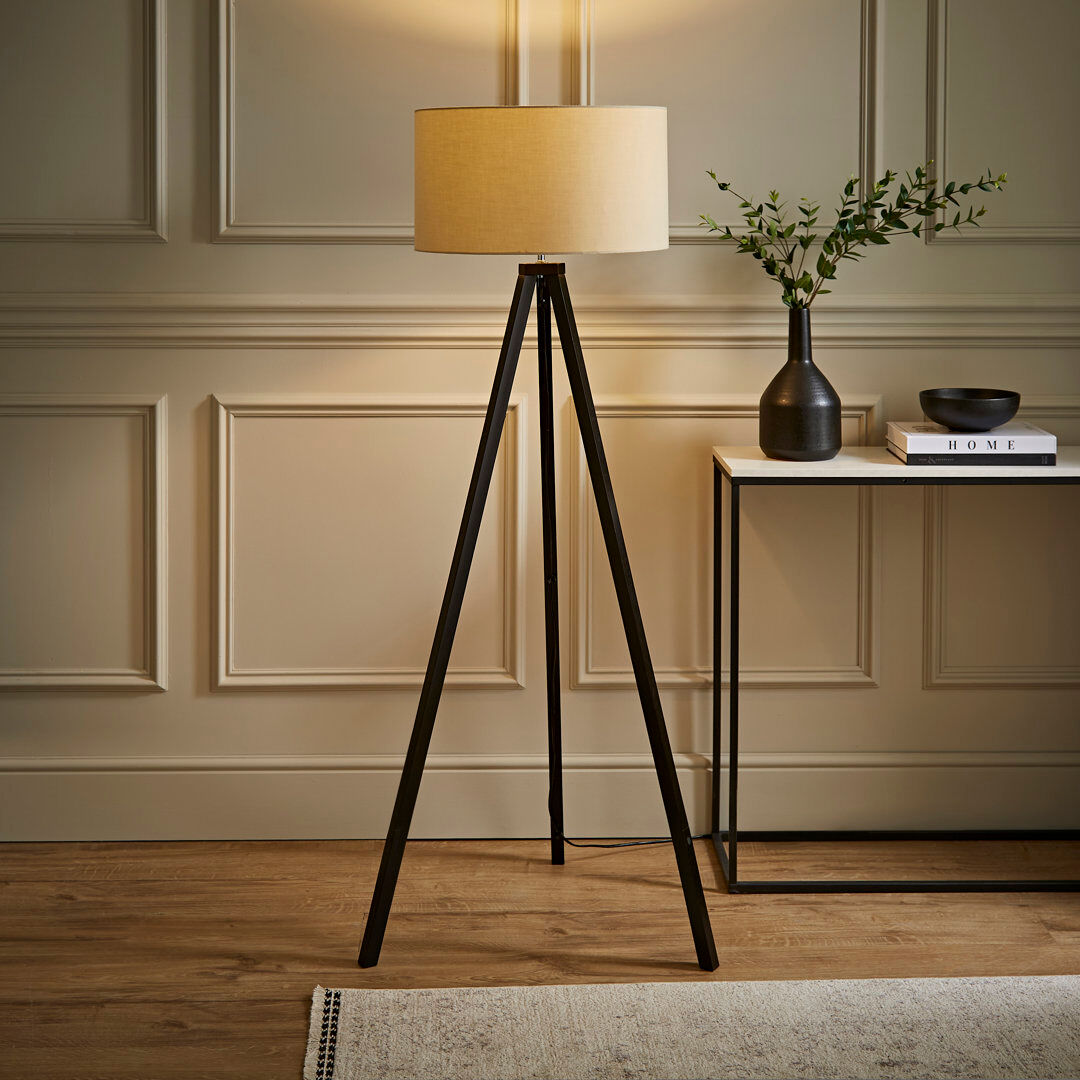 George Oliver 130 H cm Tripod Floor Lamp Beige 130cm H X 24.5cm W X 41cm D