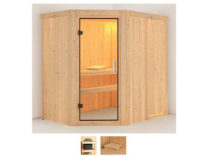 Sauna KARIBU Swantje , beige (naturbelassen), ohne Ofen, (ohne Ofen), Saunen, Sauna, ohne Ofen