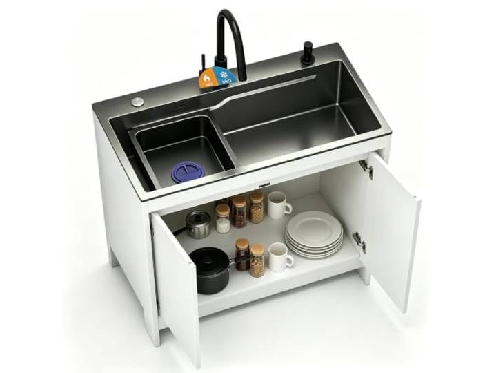 Spültisch Freistehende Edelstahl Spülschrank Spülbecken,Küchenspüle mit Unterschrank,Spülenschrank mit Spüle und Armatur,Multifunktion Waschtisch Ausgussbecken