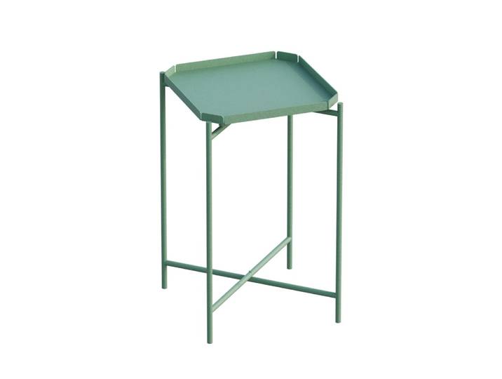 Table d'appoint verte en métal plateau carré