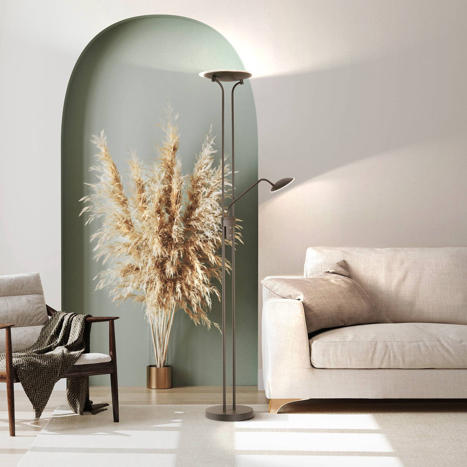 FISCHER & HONSEL LED Deckenfluter Tallri, dimmbar, schwarz, für Wohn- / Esszimmer, Metall, Modern
