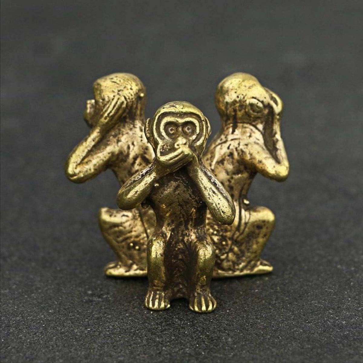 Drie Apen Beeldje Messing Kleine Sculptuur voor Bureau Decoratie