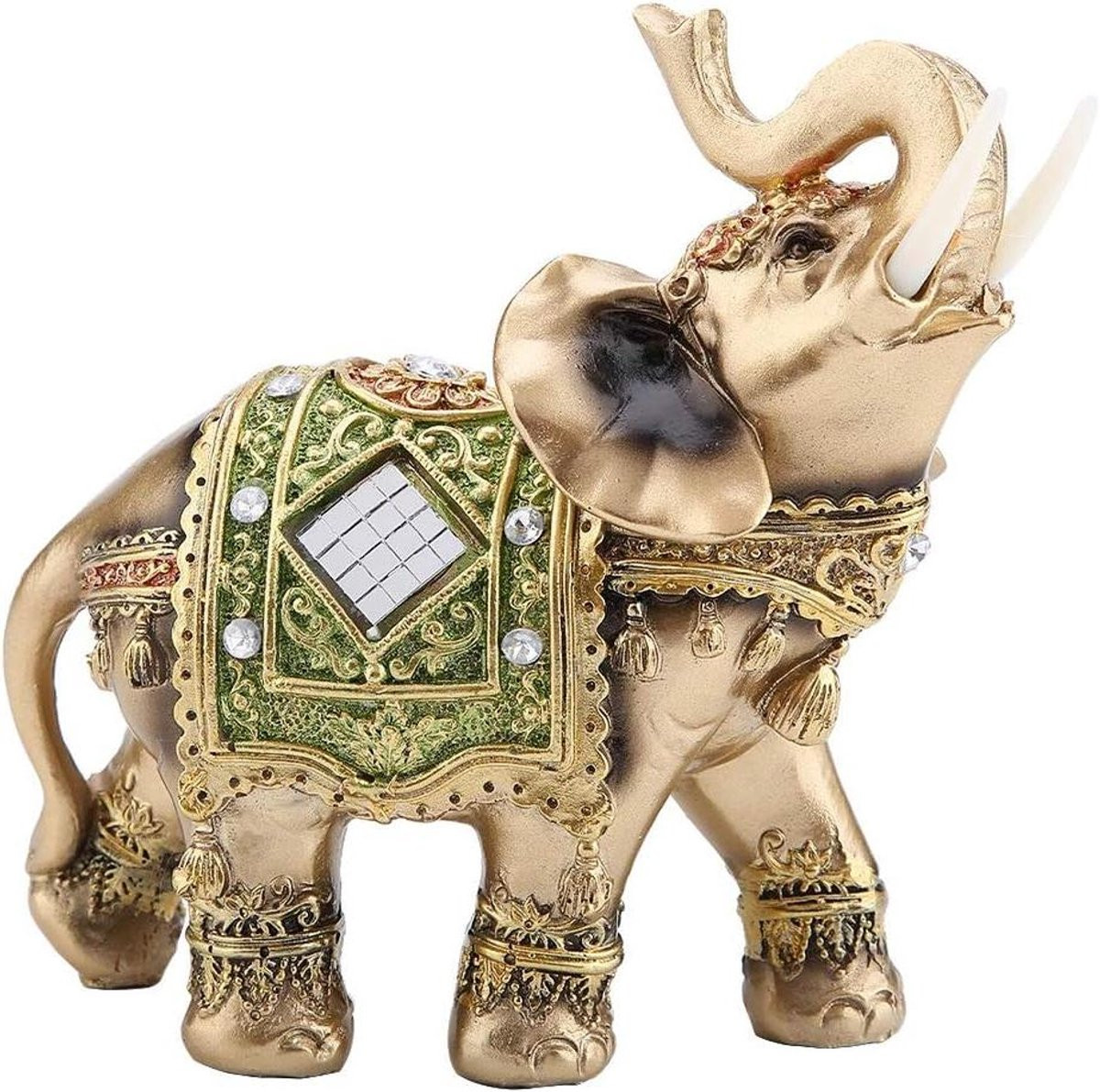 Jhubers Goods Elegant olifantenbeeld van groene hars voor Feng Shui decoratie (S)