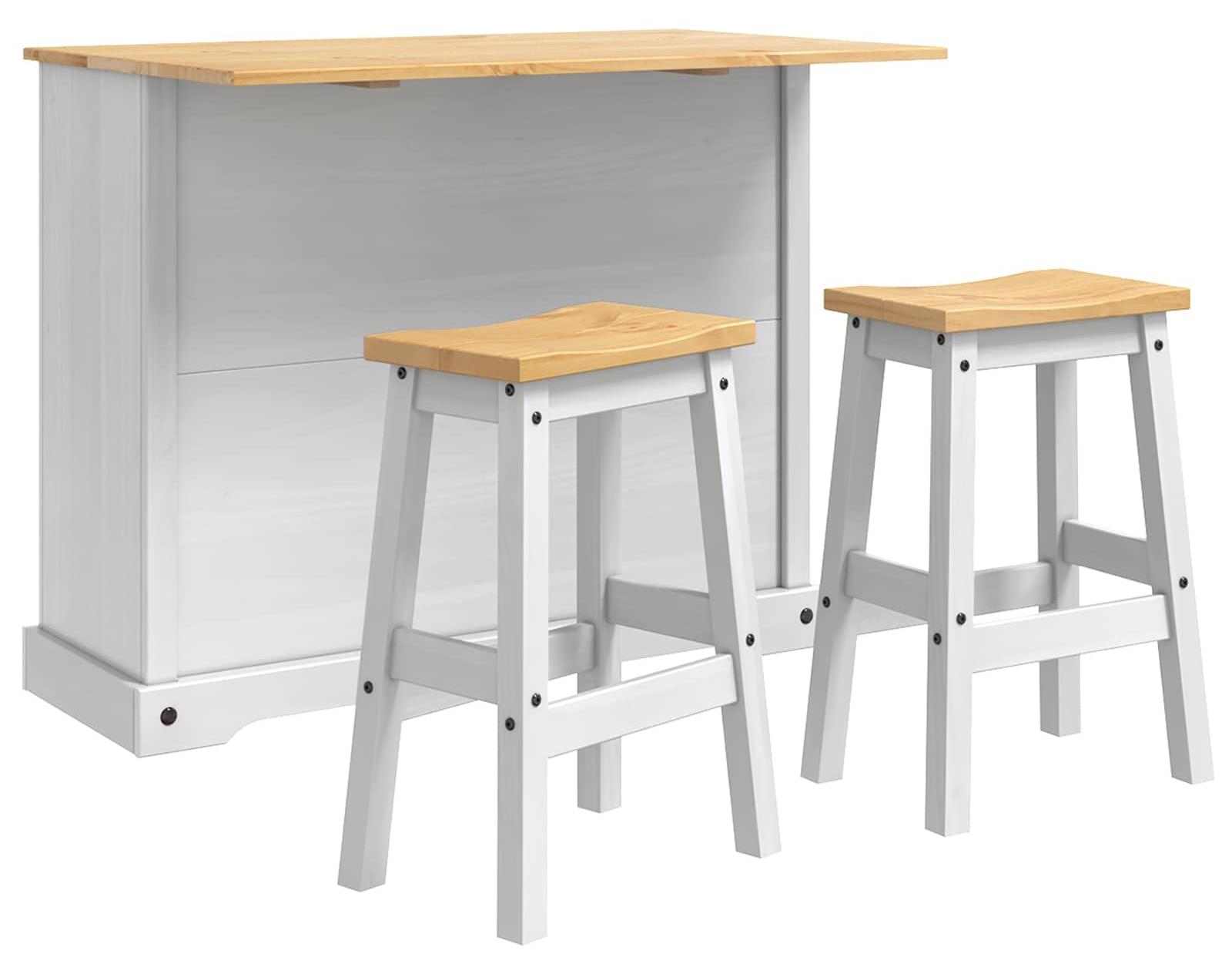 Kücheninsel Set Corona 3 pcs Weiß und Honigwachs Massiv-Kiefer