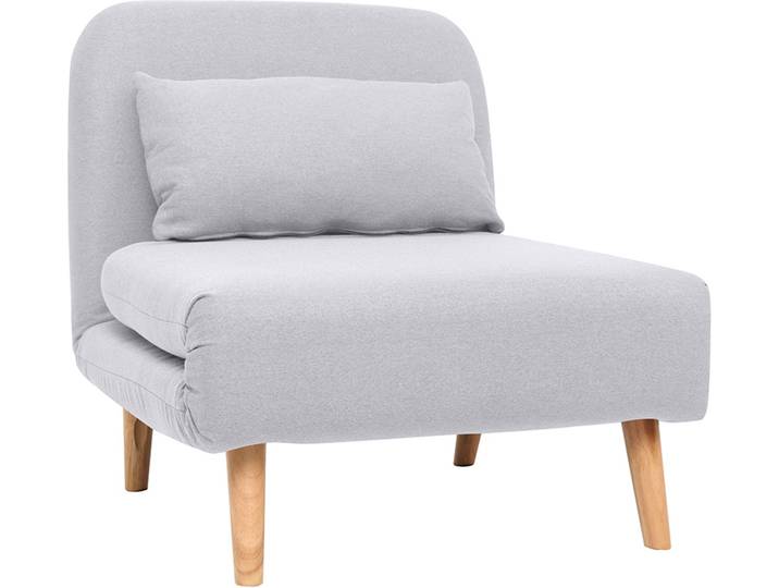 Fauteuil convertible scandinave en tissu gris clair et bois clair AMIKO