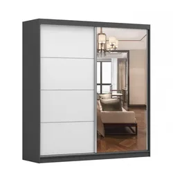 SCHWEBETÜRENSCHRANK Multi 42 Grau/Weiß + Spiegel, ohne LED Beleuchtung 203 cm