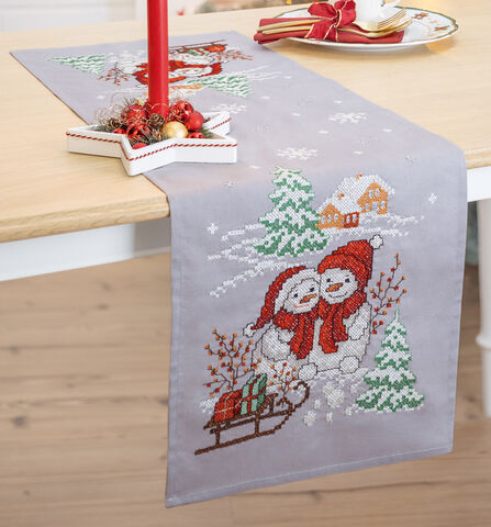 Stickläufer "Schneemann-Paar"