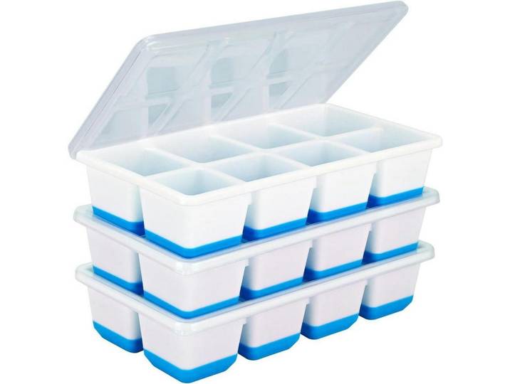 Eiswürfelformen 3er-Pack mit Deckel Blau 4,5 cm, Kunststoff, 10.9x4.1x21.1 cm, Barzubehör & Weinzubehör, Barzubehör