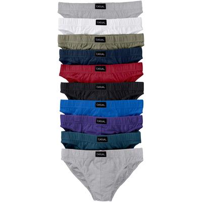 Slip BONPRIX, Herren, Gr. 7, 10 Stk., bunt (multi, hellgrau meliert), Jersey, Obermaterial: 90% Baumwolle, 10% Viskose, mehrfarbig, unifarben, figurbetont, Unterhosen Slip
