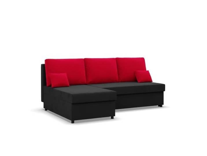 Mebligo Kemi - Ecksofa mit Schlaffunktion, Bettkastem, Komfort und Still, Schaum, schwarz + rot (Mikrofaza 15)