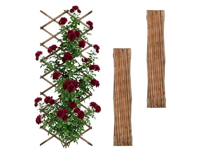 Relaxdays Rankgitter Geflammt 3er-Set, Braun, Holz, 90x310x1.5 cm, Dekoration, Gartendeko