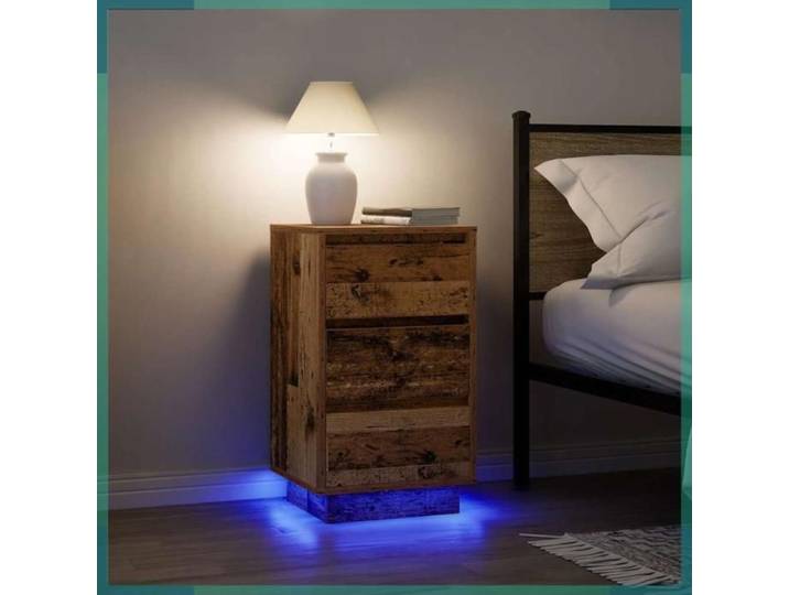 ASHATA Table de chevet avec lumières LED vieux bois 38x34x65 cm -FHE861308