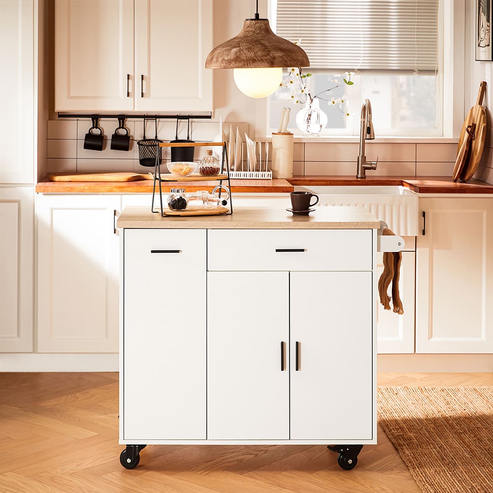 SoBuy Desserte de cuisine à roulettes blanc 105x46x92cm Blanc 105x92x46cm