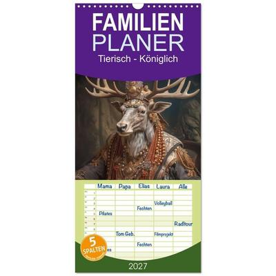 Familienplaner 2027 - Tierisch - Königlich mit 5 Spalten (Wandkalender, 21 x 45 cm) CALVENDO