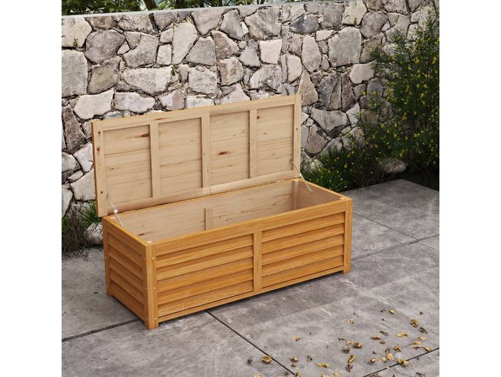 Outsunny Coffre Jardin 176L Bois avec Poignée 130x50x45 cm