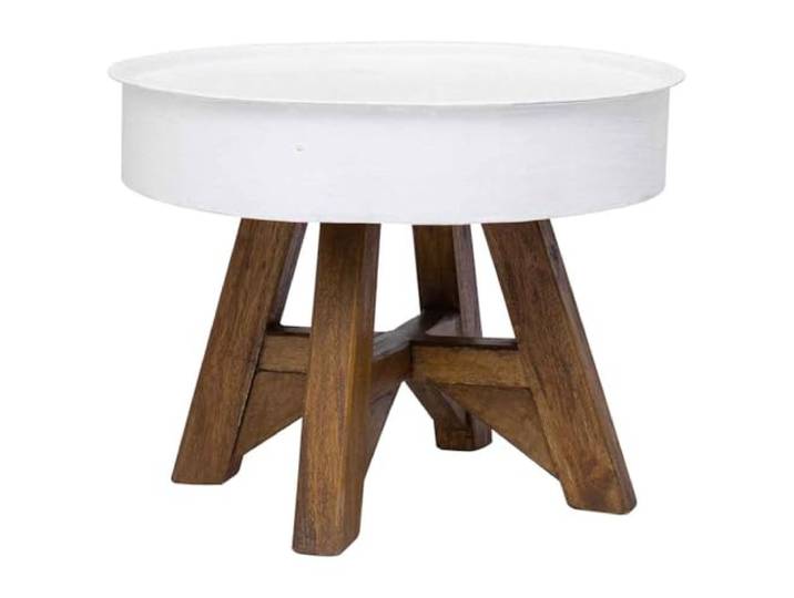 Tmriohed Couchtisch Altholz Massiv 60x45 cm Industrie Beistelltisch Unikat Kaffeetisch für Wohnzimmer mit vintage Stahltrommel-Platte und rustikalen Holzbeinen, einfach zu montieren.