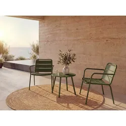 Garten-Sitzgruppe: Beistelltisch + 2 stapelbare Sessel - Metall - Khaki - MIRMANDE von MYLIA