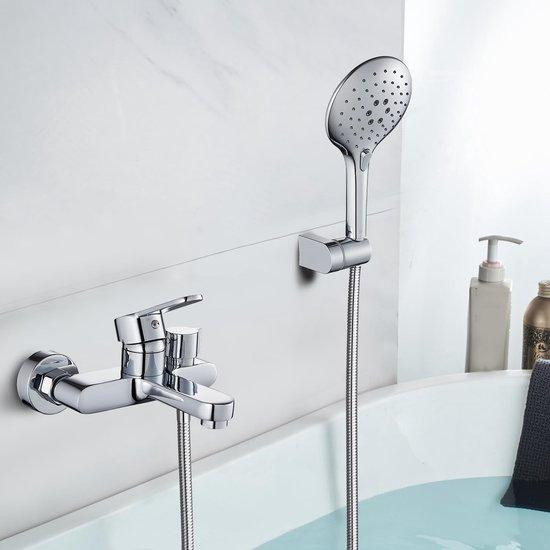 Unyqoos Badarmatuur met multifunctionele handdouche, verchroomd – Messingconstructie met 3 straalstanden
