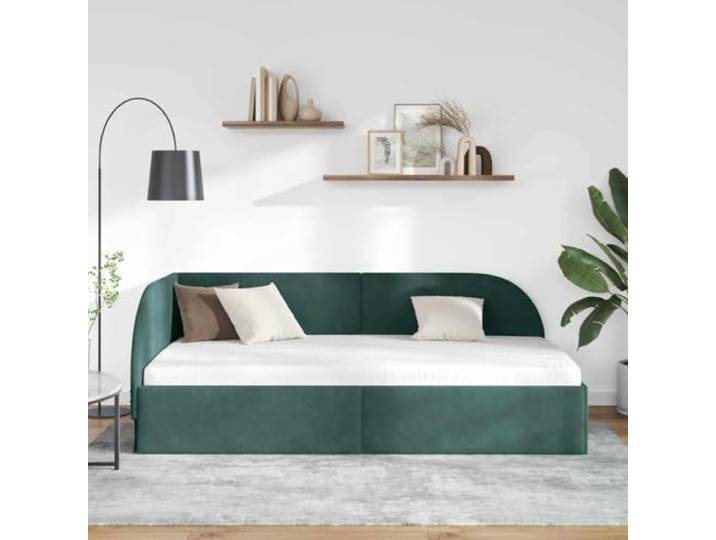 KTHLBRH Eck-Bettrahmen, Samt, Dunkelgrün, 80 x 200 cm Platzsparendes L-Design, Schlafsofa, verstellbares Kopfteil, Engineered Holz