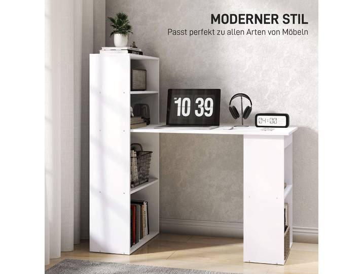 Bureau Blanc Avec Étagères 120x55 Cm\, Table Informatique Avec Rangement\, Bureau Ordinateur Pour Bureau Et Télétravail
