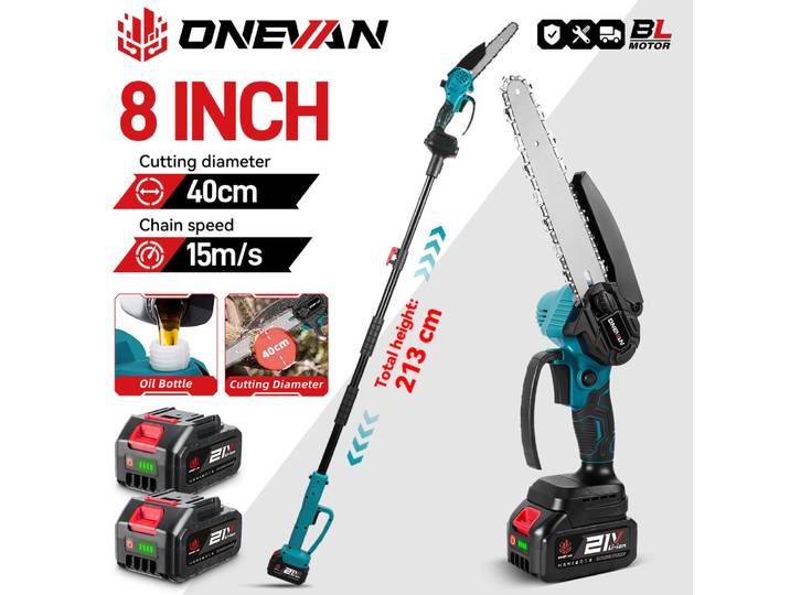 ONEVAN – scie à poteau télescopique électrique sans balais 2 en 1, tronçonneuse à branche haute, sécateur de jardin et de travail du bois pour Makita, broche de batterie 18V