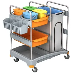AquaSplast Systemwagen I - 12 mit 120 L Abfallsackhalter, 4 Eimer mit Deckel, 2 Wannen