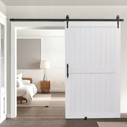 VEVOR Schiebetür im Scheunenstil Schiebetürsystem (1219 x 2134 mm) aus hochfesten MDF-Platten, Scheunentor mit Hardware-Kit & wasserfester PVC-Oberfläche & H-Rahmen für Wohnzimmer Badezimmer Weiß