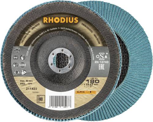 Rhodius 211422 LSZ F3 Fächerschleifscheibe Körnung (num) 80 Edelstahl, Stahl 10St.