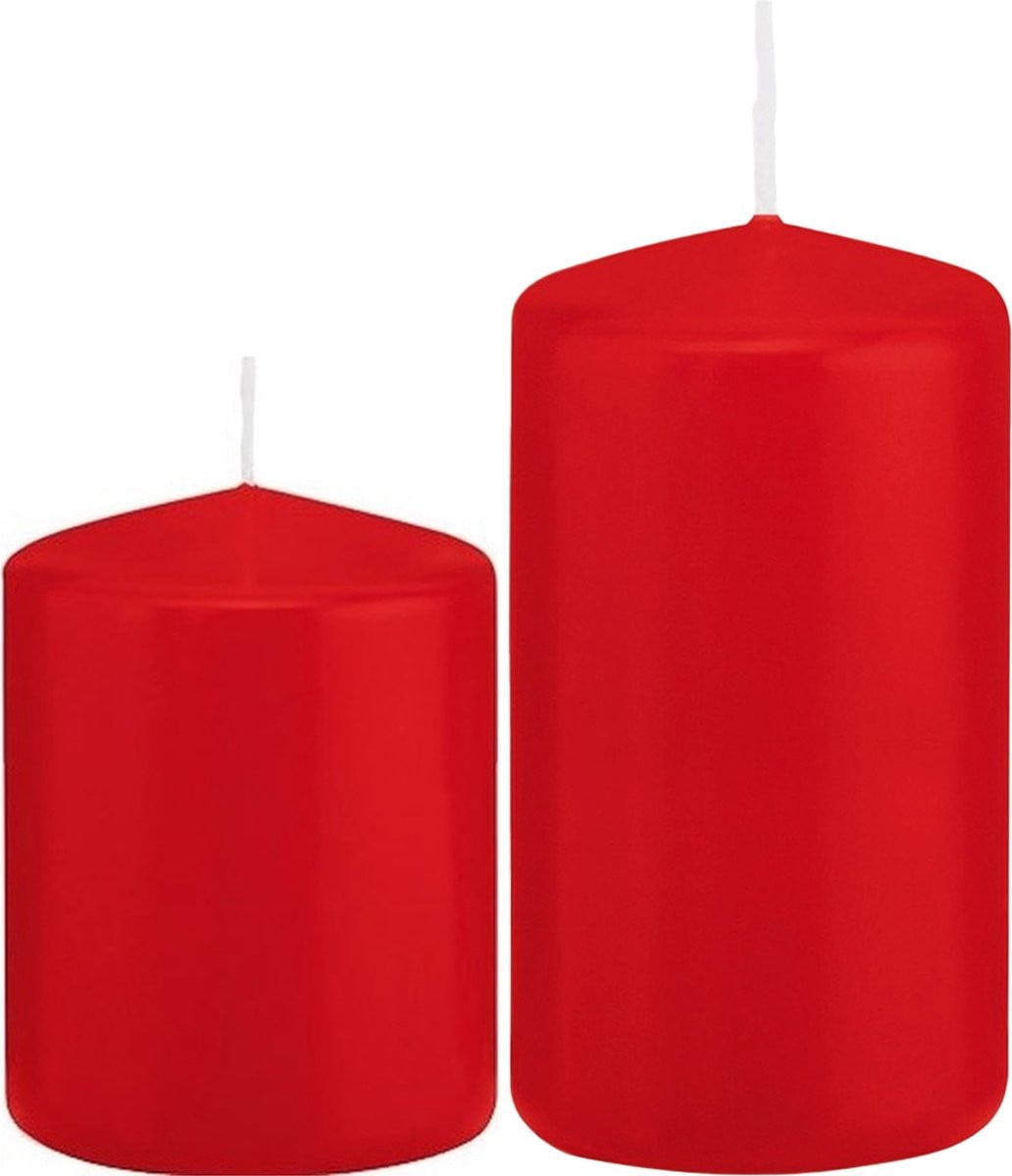 Trend Candles Set van 6 Stompkaarsen Rood, Hoogte: 8 cm en 12 cm