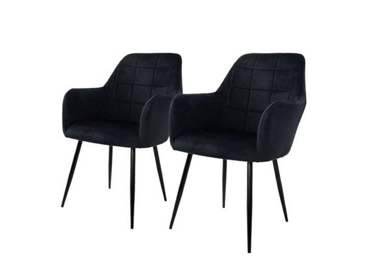 ECD Germany 2er Set Esszimmerstühle mit Rücken- und Armlehnen, Schwarz, Küchenstühle mit Samtbezug, Polsterstühle mit Stahlgestell, Ergonomische Stühle für Esstisch, Wohnzimmerstühle Esszimmerstuhl