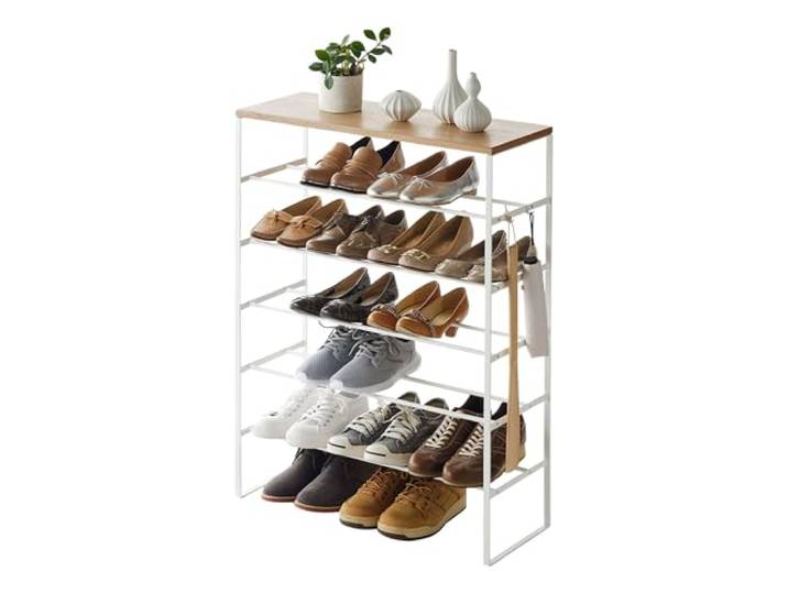 YAMAZAKI 3369 TOWER 6Tiered WoodTop Shoe Rack, white, Steel/Wood, 66 x 25 x 87 cm
