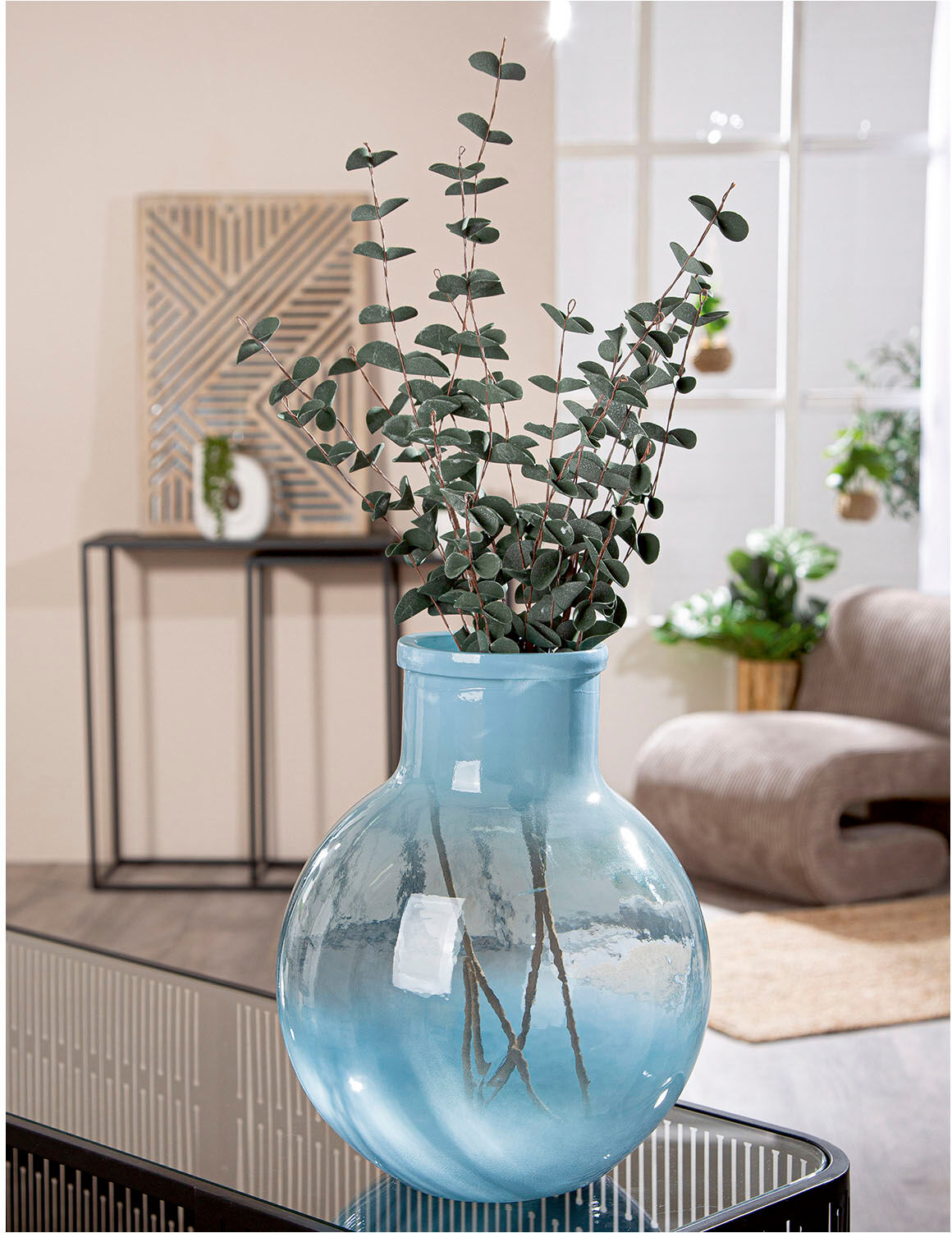 Tischvase GILDE "Vase bauchig "Novelle", blau, B:29cm H:59cm T:29cm Ø:29cm, Glas, Vasen, Tischvase blau B/H/T: 29cm x 59cm x 29cm Ø 29cm