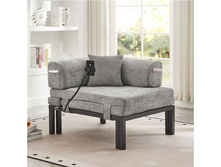 Canapé Convertible 1 Place Lit Pliable en Velours Gris Clair – Bois Massif Fauteuil Convertisseur Multifonction