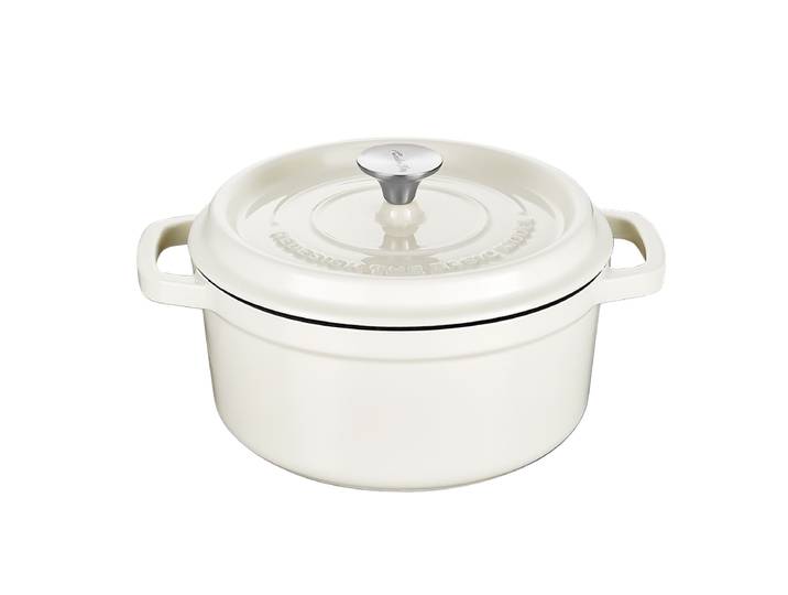 COOKER KING Chuanjia cocotte néerlandaise en fonte émaillée, robuste, chauffe uniforme, maintien de la chaleur longue, ustensile de cuisson, blanc amande, 24 cm
