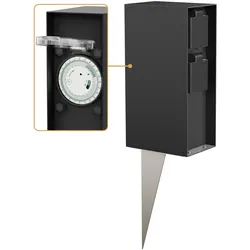 ledscom.de Garten-Steckdosensäule POMI mit Erdspieß für außen, IP44, Timer/Zeitschaltuhr, 2-fach, schwarz, eckig, 23cm