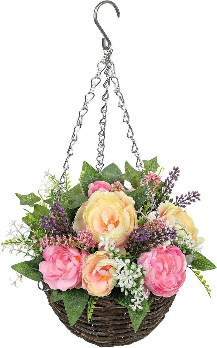 Hangende kunstbloemen bloemenmand decoratie multicolor Hoogte: 55 cm