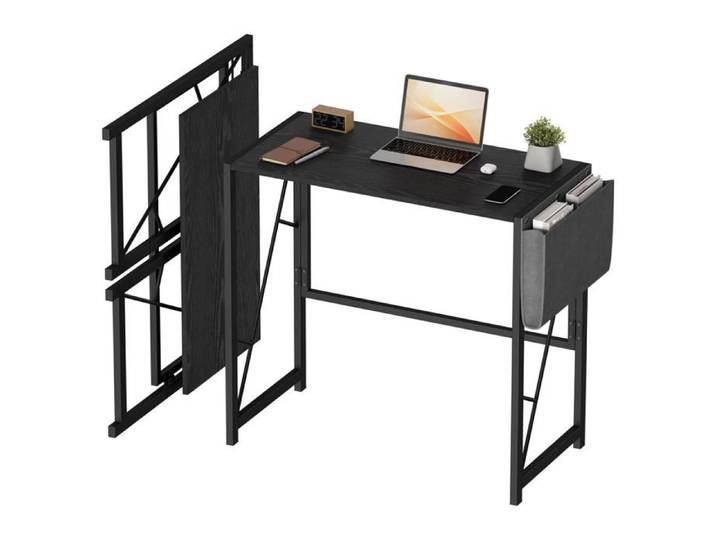 Bureau pliable gain de place - Déploiement 8s - Épaisseur 5 6 cm - Ordinateur/étude - 80 x 40 x 72 cm - Noir