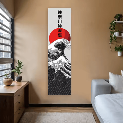Uplift Curations Black Ocean Wave Red Sun Tapestry Japanese Ukiyo e Great Wave Wall Hanging Aesthetic Decor ghyx(360)