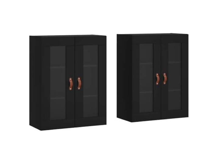Fisinber Wandschrank 2er Set Schwarz Holzwerkstoff mit Glastür Elegante Wandvitrine für Wohnzimmer und Schlafzimmer. Schafft bodenfreien Stauraum für Ihre Dekoration und Bücher.