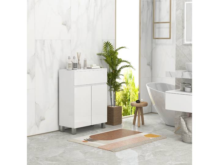 kleankin Meuble Salle de Bain Blanc 60x30x80cm Tiroir Étagère