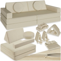 tectake® Spielsofa, 8-teilig, flexible Anordnung, Leinenbezüge, abnehmbar und waschbar, stapelbar