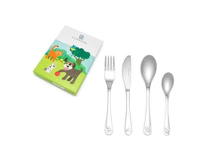 Zilverstad Kinderbesteck Edelstahl Haustiere - Besteck für Jungen und Mädchen Gravurfähig (Ohne Gravur)