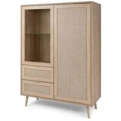 HIGHBOARD Eiche Sonoma, Bast-Dekor 102 cm, Anrichte skandinavisch